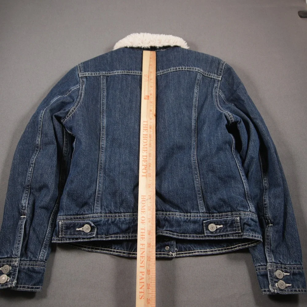 Levi's Sherpa Collar Lined Trucker Dark Denim Women Jacket S Western Y2K Retro